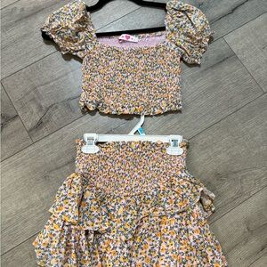 Buddy Love Pink & Yellow Floral Smocked Two-Piece Dress Set